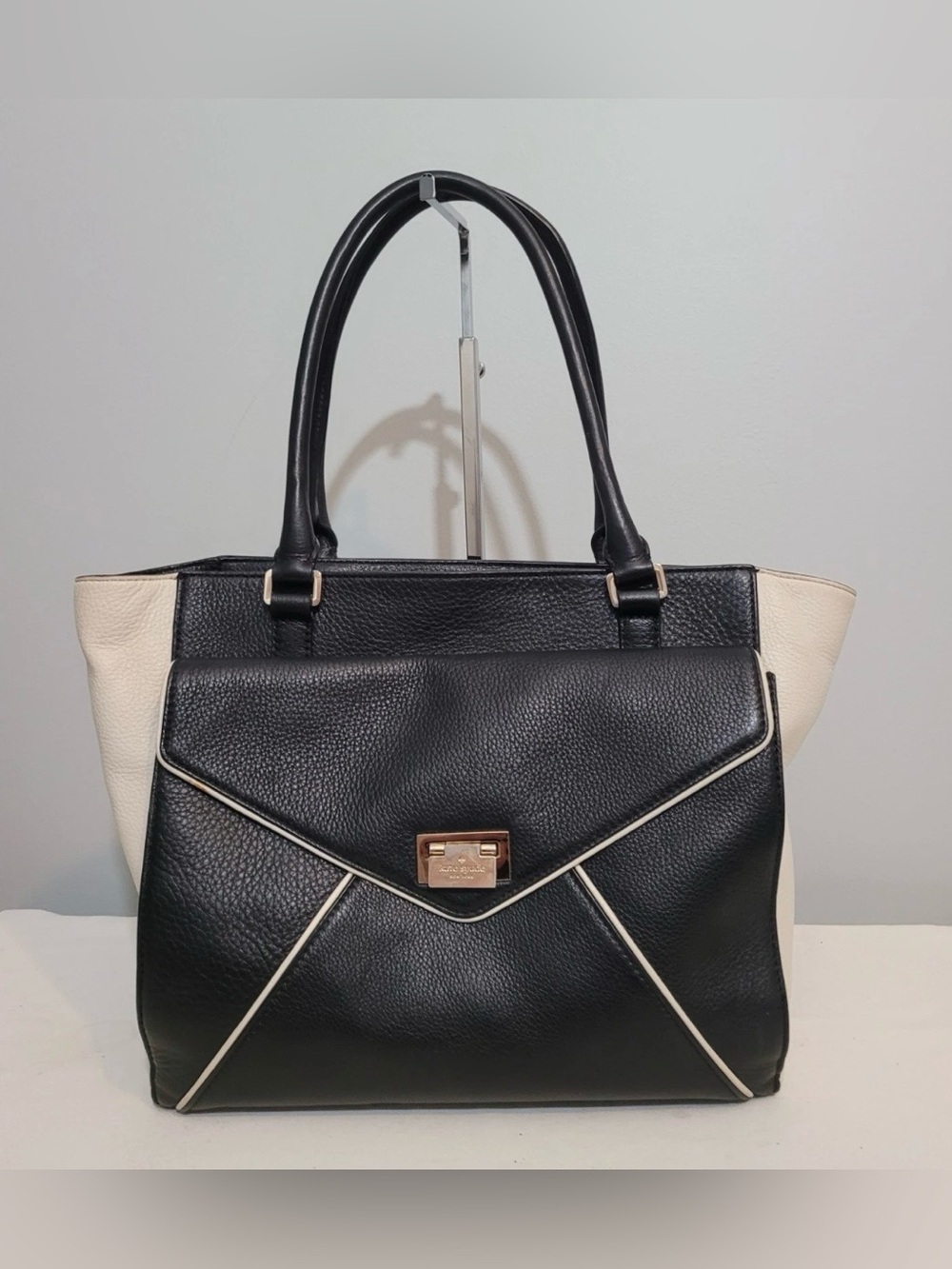 Kate Spade Ivory Black Pebbled Leather Johanna Tote